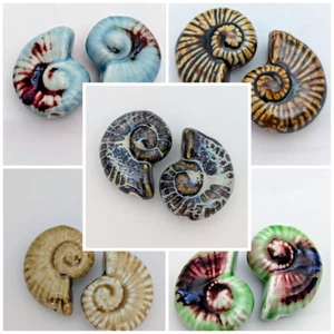 Glazed Ceramic Beads, Spiral Shell, Large 40mm, Choose Your Colour - Picture 1 of 12