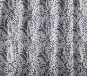 ZWEI Pottery Barn Amala Kalamkari Druck Leinen Verdunkelungsvorhänge, 50"x108", blau - Bild 1 von 2