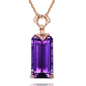 18K Rose Gold Plated Amethyst Made with Swarovski Crystal Necklace - Picture 1 of 5
