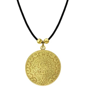 24k GP Pre-Columbian Aztec Calendar 1.4" Pendant Ncklace| Across The Puddle - Picture 1 of 6