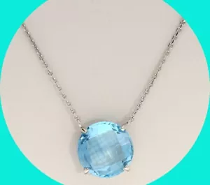 Diamond Blue Topaz Solitaire Pendant Necklace 5.47CT 14K WG 18.25” Long - Picture 1 of 8