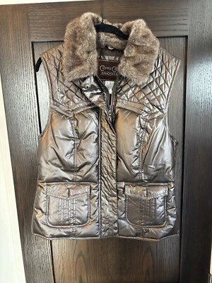 Cripple Creek Ranchwear Women’s Vest, Faux Fur Collar, Brown Metallic, Size M, - Image 1 of 3
