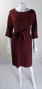 Vintage Dress | 1950s Vintage Deep Red Patterned Pencil Wiggle Dress UK Size 10 - Picture 1 of 4