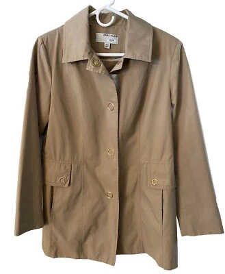 Abrigo de paseo Ann Klein para mujer de un solo pecho caqui de longitud media ligero pequeño M Foto 1 de 4