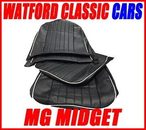 Fundas de asiento MG Midget/Sprite of 1970 - 1981 aspecto de cuero negro/blanco - Imagen 1 de 1