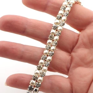 2 file ss22 1 metro cristallo perlato strass bordo fascia cucito abbellimento - Foto 1 di 7
