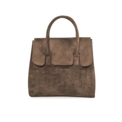 ANNIE HOOD Medium Equilateral Khaki Suede Bag - Image 1 of 4