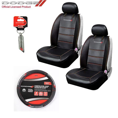New 4 pc Dodge Elite Logo Car Truck SUV Front Seat Covers Steering Wheel Cover Foto 1 de 4