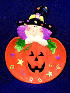 Elements Halloween Witch Candy Snack Pumpkin Jack O Lantern Party Plate Ceramic - Picture 1 of 7