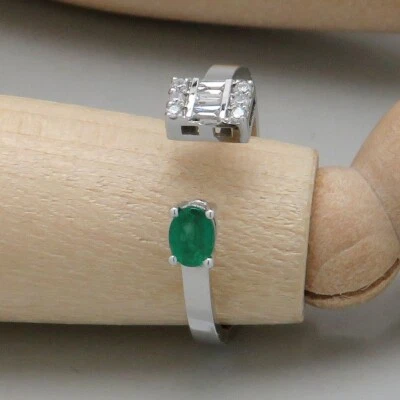 Ring Gold Damen mit 0,13ct Diamant + 0,19ct Smaragd in 585/14K Weißgold - Gr. 55 - Bild 1 von 4