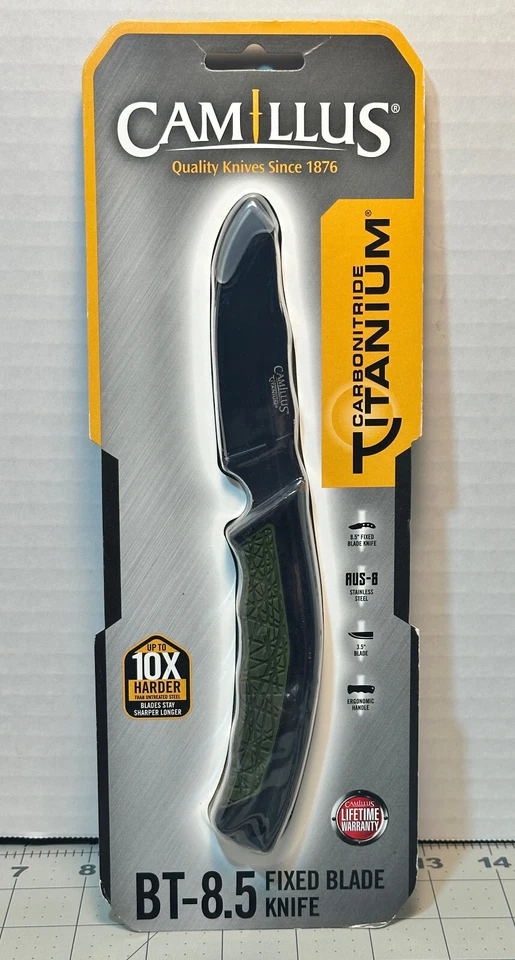 Cuchillo de hoja fija Camillus BT-8.5 3.5" AUS-8 Ti hoja de acero mango G10 NUEVO/RARO Foto 1 de 4