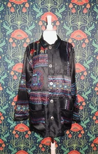 Vintage 90's Y2K Silk Tibetan Asian Boho Hippie Jacket Shirt Embroidered Top M/L - Picture 1 of 7