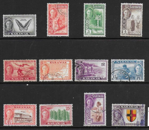 Sarawak KGVI 1950 Pictorials - SS to 25c - MH and used Cover