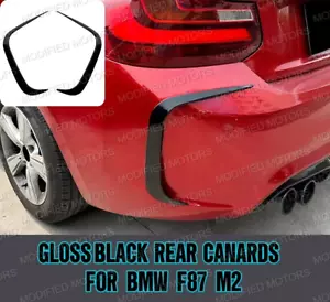 GLOSS BLACK REAR BUMPER CANARDS For BMW M2 F87 2016-2021 Side Vent Trim - Picture 1 of 5