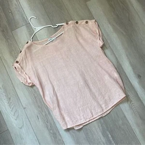 Linen Lux Top short sleeve buttons womens Pink (medium) contemporary lagenlook - Picture 1 of 7