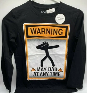 Boys Size L(14/16) Long Sleeve Tee Shirt "WARNING MAY DAB.." T-Shirt Black - Picture 1 of 5