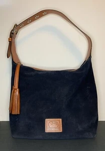 Dooney & Bourke Suede Paige Hobo Sac Purse Navy Blue Shoulder Bag Leather Tassel - Picture 1 of 24