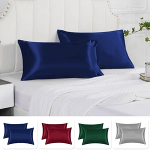 Luxurious Satin Silk Pillowcase Cover Soft Bedding Set of 2 Pcs Pillow Covers - Picture 1 of 20