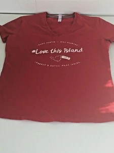 Kariban Womens size L Short Sleeve V-Neck T-Shirt (K381) LOVE THIS ISLAND - Picture 1 of 8