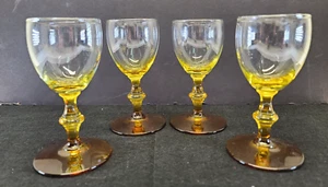 4x Vintage Libbey Georgian Forever Amber Footed Stem Glass Cordial Liquor Wine - Picture 1 of 24