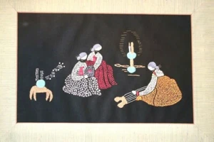 BELLISSIMA antica seta XX secolo GIAPPONE Cina asiatica metallizzata RICAMO donna MUSICA - Foto 1 di 12