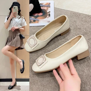 Women's Fashionable Spring Versatile Soft Leather Thick Heels Shoes - Picture 1 of 10