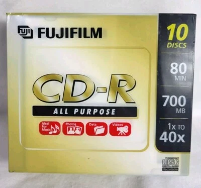 Fujifilm CD-R 10 Pack Blank Recordable With Cases 80 Min NEW Sealed 700mb Disc - Image 1 of 4