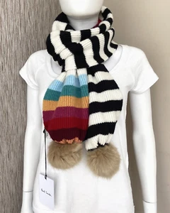PAUL SMITH BLOCK STRIPE LAMBSWOOL POMPOM SCARF RETAIL £170 MADE IN SCOTLAND BNWT - Picture 1 of 9