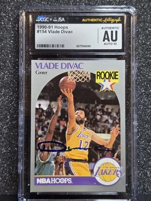 1990 Hoops Basketball #154 Vlade Divac RC HOF Auto Rookie CGC Auth 10 - Image 1 of 2