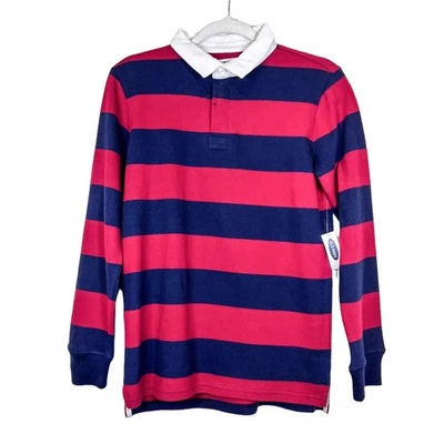 Old Navy Boys Rugby Shirt Long Sleeve Red Navy Striped Collared Top NWT - Image 1 of 4