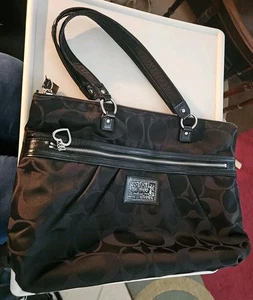 COACH Daisy Poppy Glam Black Signature Canvas Tote Carryall Bag Purse F20026 - Picture 1 of 9