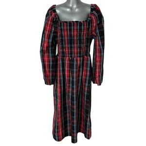 Draper James RSVP Dress Plaid Black Red Blue Tartan Midi Women's Size Large - Picture 1 of 9