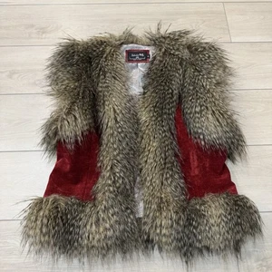 Vintage Patricia Wolf Kunstfell Western Rodeo Rot Weste Jacke Größe S - Bild 1 von 7