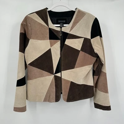 Chaqueta de gamuza Karen Arnold para mujer con retazos talla L artística declaración geométrica Foto 1 de 4