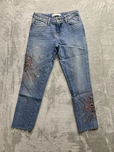 Zara Basic Denim Z1975 Size 00 Embellished Jeans Womens Distressed (W266) - Picture 1 of 8