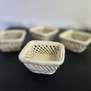 Lot of 4 Basket Weave Lattice Nut Mint Candy Cups Italian Porcelain - Picture 1 of 7