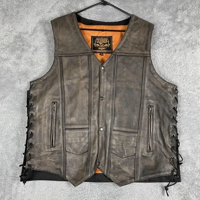 Milwaukee Leather Vest Mens 2XL Brown Distressed Side Lace Biker Motorcycle - Image 1 of 4