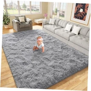  Ultraweiche Indoor Moderne Vorleger Flauschig Wohnzimmer Teppiche 4' x 5'4" Grau - Bild 1 von 7