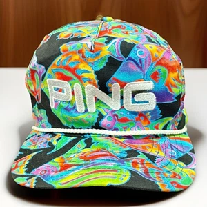 Ping Golf 90’s Floral Fish Rope Hat All Over Print Made in USA Flat Bill - Picture 1 of 7