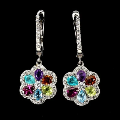 925 Sterling Silver Earrings Pear Peridot Amethyst Citrine Gemstone Jewelry - Image 1 of 4