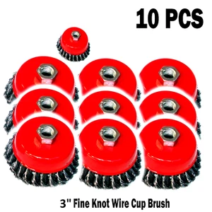 10PC 3” Knot Type Fine Wire Cup Brush Wheel 5/8" Arbor FITS 4-1/2" Angle Grinder - Picture 1 of 3