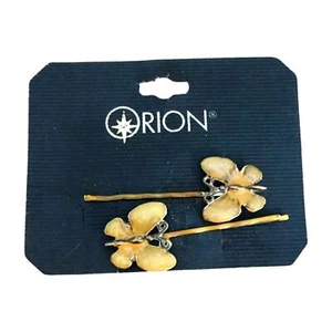 Vintage 80er Jahre NOS Schmetterling Bobby Pins von Orion - Gold Emaille funkelnd - Bild 1 von 2