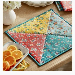 6 Pioneer Woman Reversible Rose Ditsy Placemat Square 15X15” Shabby Chic Floral - Picture 1 of 3