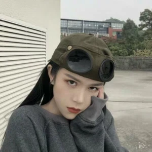 Unisex Adults Aviator Hat Goggles Visor Peaked Pilot Cap Trendy Street Travel - Picture 1 of 14