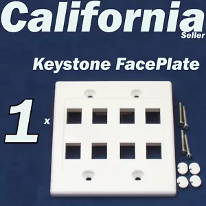 8 Port Keystone Jack RJ45 CAT5 CAT5e CAT6 Network Faceplate Wall Plate White - Picture 1 of 7
