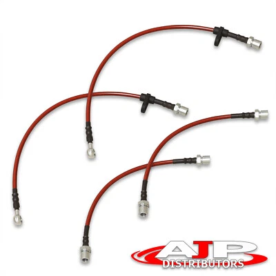 Red 4PC F+R Racing Stainless Steel Brake Line Kit For 1993-2002 Toyota Corolla Foto 1 de 4
