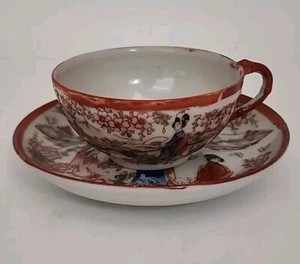 Vintage Nippon Hand Painted Japan Teacup and Plate 2" Tall, Delicate/eggshell - Picture 1 of 16
