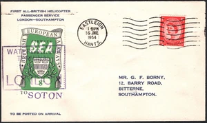 GB AIR MAIL BEA *HELICOPTER SERVICE* FIRST FLIGHT Air Terminal Hants 1954 MA1553 - Picture 1 of 6