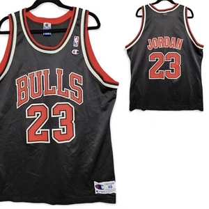 Vintage 90s Champion Michael Jordan #23 Chicago Bulls Jersey Mens Large 48 Black - Picture 1 of 16