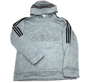 Adidas Hoodie Boys XL Gray Black Sweatshirt Sweater Performance 3 Stripes Youth - Picture 1 of 8
